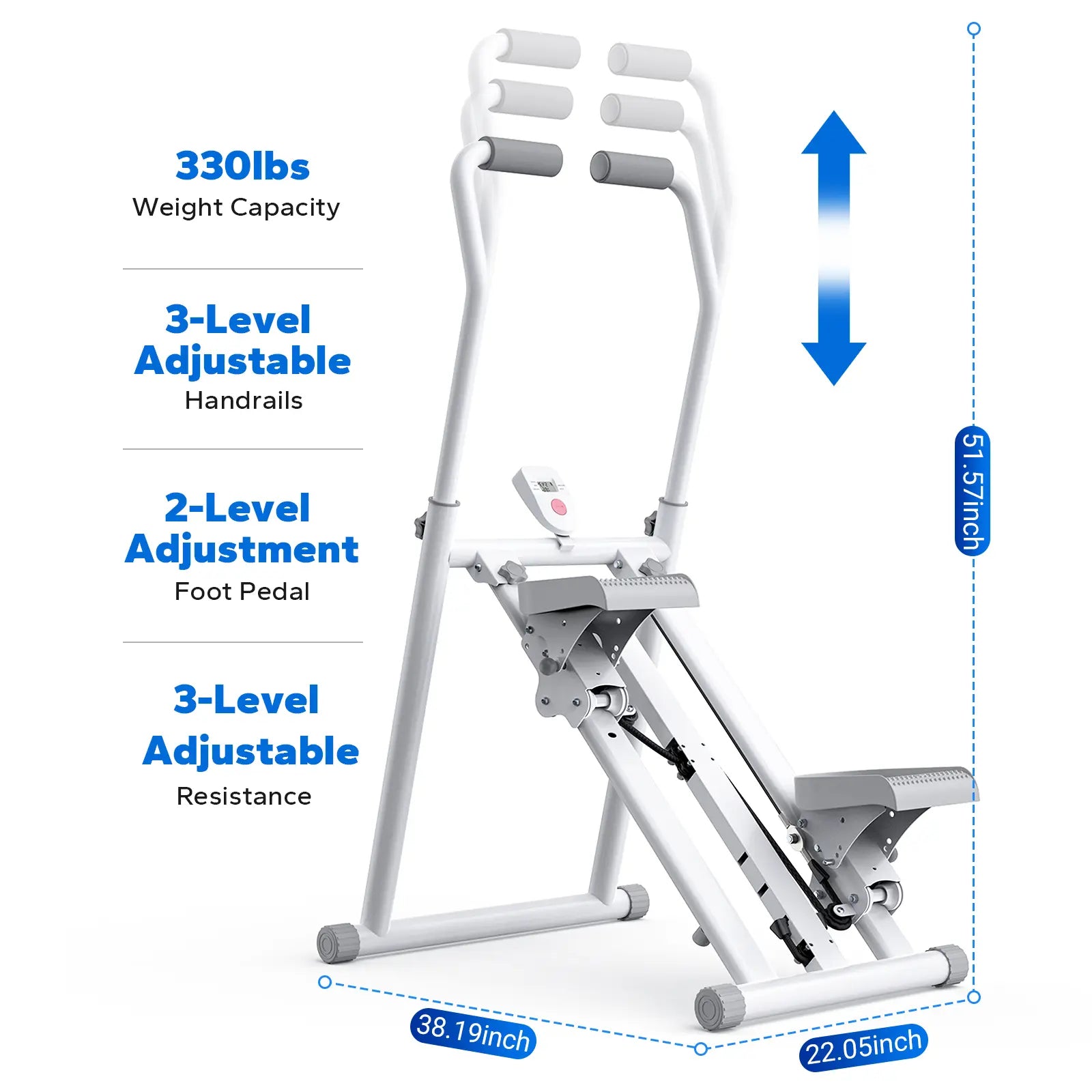 Quiet Vertical Stair Stepper with Adjustable Pedals 330LBS Capacity